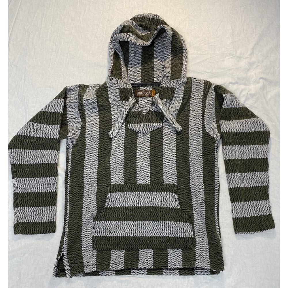 Baja Hoodie Jerga‎ Pullover Green Striped Mexico Surf Skate Size L
